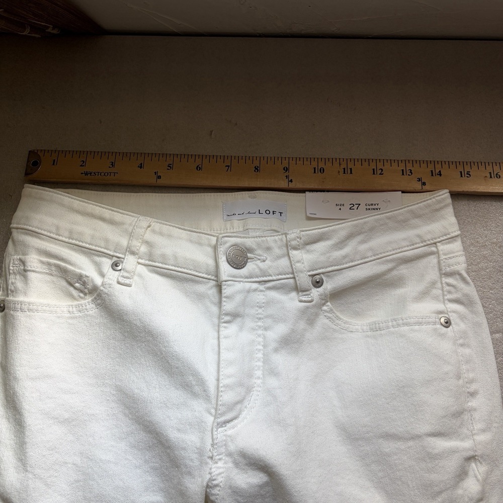 Loft Curvy Skinny Jeans Women 27/4 White Cropped Button Ankle Slim Pocket Cruise - Picture 4 of 11